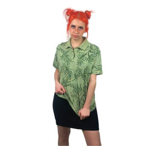 TEHĀMA Green Leaf Print Polo  Shirt